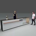 Modern Reception Desk With SABINE Sign Vase And Standing Man Model