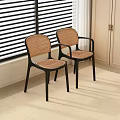 Stylish Modern Single Chair Design With Rattan Seat Back Black Frame And Window Blinds Curtains