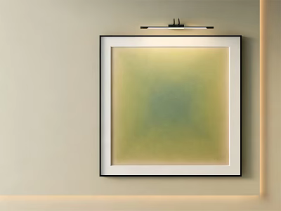 Framed Oil Painting on Light Wall with Wall Lamp and Yellow Green Blue Gradient 3d model