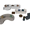 Modern Irregular Shaped Sofas With Various Styles And Ottoman Tables For Living Room 3d model