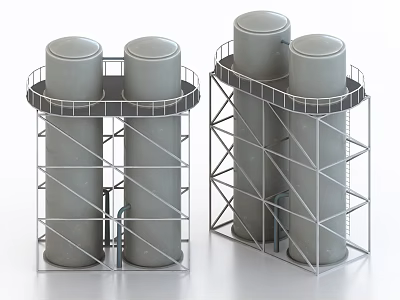 Heavy Duty Industrial Storage Tanks With Metal Frame Supports Platforms And Ladders 3d model