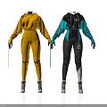 Stylish Jumpsuit Designs In Yellow And Black Teal On Mannequins With Contrast Sleeves