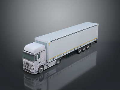 White Box Truck With Long Cargo Trailer And Multiple Wheels On Smooth Surface 3d model
