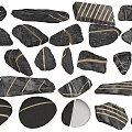 Natural Stone And Wood Decorative Elements With Striped Textures And Various Shapes For Design
