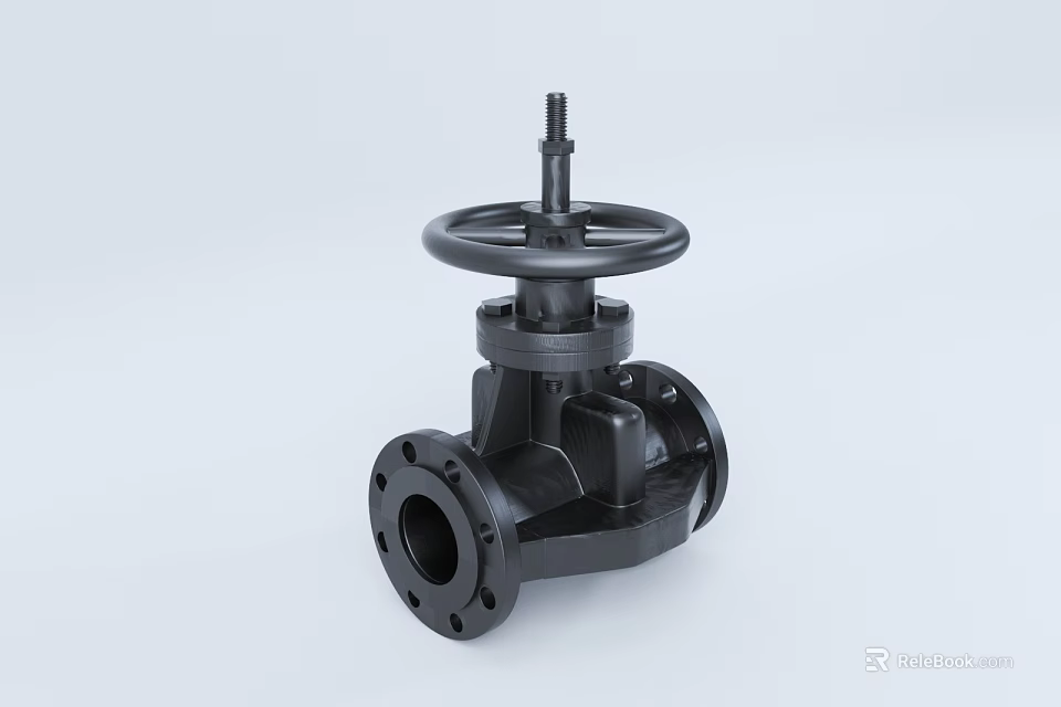 Black Cast Iron Industrial Valve With Handwheel And Flange Ends Design 3d model 
