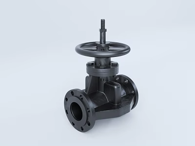 Black Cast Iron Industrial Valve With Handwheel And Flange Ends Design 3d model