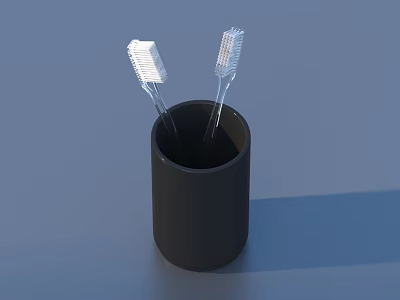 Practical Daily Use Two Toothbrushes In Black Container With White Bristles 3d model