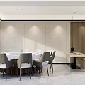 Elegant Private Dining Room With Modern Interior Round Table Gray Chairs And Cabinet 3d model