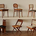 Wooden Chairs With Various Designs Including Woven Backs And Upholstered Seats
