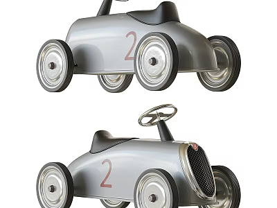 Two Vintage Toy Cars With Number 2 And Retro Design 3d model