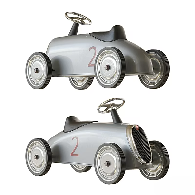 Two Vintage Toy Cars With Number 2 And Retro Design 3d model