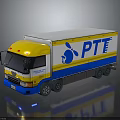 PTT Yellow White And Blue Box Cargo Truck On Reflective Surface