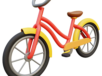 Colorful Kid's Bicycle With Red Yellow Frame Black Wheels Brown Seat And Gray Handlebar 3d model