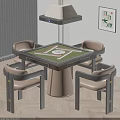 Modern Chinese Style Mahjong Table and Chair Set With Four Brown Chairs Green Tabletop Indoor