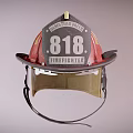 Red and Yellow Firefighter Helmet with 818 Number Transparent Face Shield and Black Strap