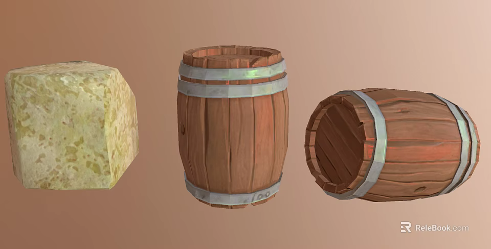 Decorative Ornament Set With Wooden Barrels And Yellow Cheese Block Decorative Pieces 3d model 