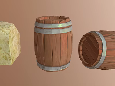 Decorative Ornament Set With Wooden Barrels And Yellow Cheese Block Decorative Pieces 3d model