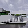 Modern Entrance Gate with Curved Pathway Lush Greenery and Lawn Landscaping