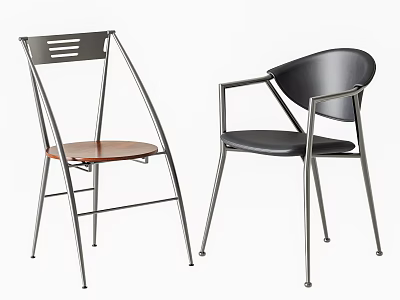 Modern Dining Chairs With Metal Frame Wooden And Black Seats Design 3d model