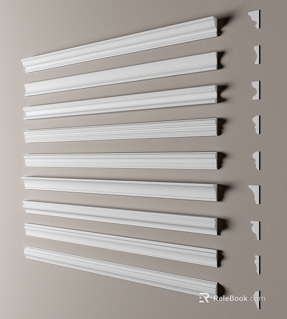 White Decorative Corner Moldings In Various Styles For Interior Home Decoration 3d model 