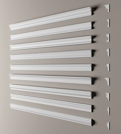 White Decorative Corner Moldings In Various Styles For Interior Home Decoration 3d model