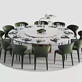 Elegant Round Dining Table Set With Green Chairs And Marble Tabletop 3d model