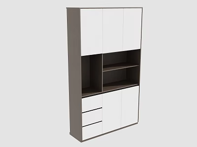 Modern White and Gray Bookcase with Cabinets Open Shelves and Drawers 3d model