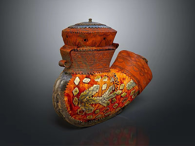 Handcrafted Decorative Storage Jar With Intricate Orange Red Patterns For Home Use 3d model