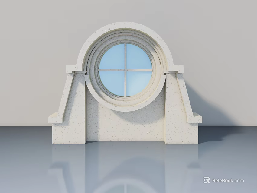 Concrete Swing Door Design With Circular Glass Window And Smooth Surface 3d model