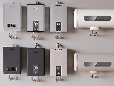 Modern Wall Mounted Kitchen Appliances With Various Styles And Digital Display Water Heaters 3d model