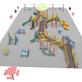 Outdoor Colorful Playground Equipment With Slides Climbing Frames Swings And Picnic Tables