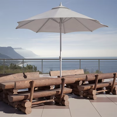 Furniture Outdoor Furniture Log Dining Table Chair Sunshade 3d model