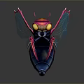 Vibrant Cartoon Insect Character With Red Pink Wings Yellow Eyes Black Body