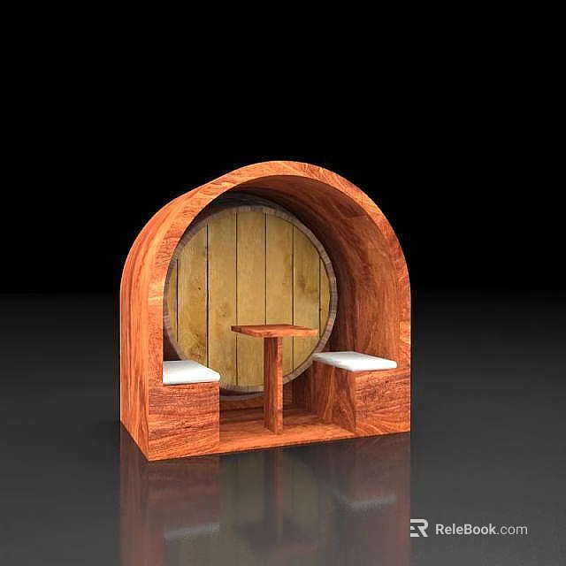 Double Person Barrel Shaped Wooden Seating With Small Table And Seats 3d model 