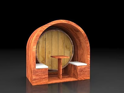 Double Person Barrel Shaped Wooden Seating With Small Table And Seats 3d model