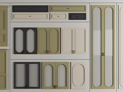 Various Kitchen Cabinet Door Designs With Glass Panels And Different Shapes 3d model