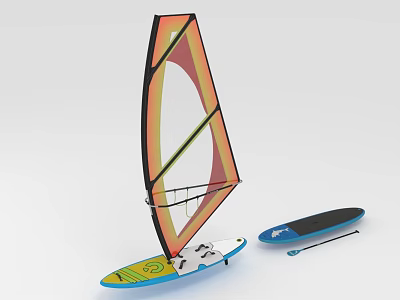 Complete Colorful Windsurfing Equipment Set With Vibrant Sail Board Surfboard And Paddle 3d model