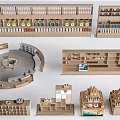 Diverse Wooden Shelving Units With Circular Multi Layer And Various Structure Designs 3d model