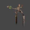 Game Movie Monkey Character With Glowing Green Staff Standing On Wooden Stumps Making Victory Sign