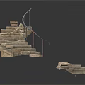 Spiral Stone Steps With Iron Handrail And Potted Plant For Road Facilities
