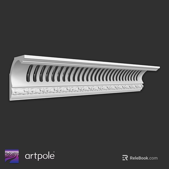 White Decorative Architectural Component With Intricate Carved Patterns And Vertical Grooves 3d model 