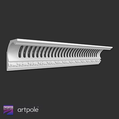 White Decorative Architectural Component With Intricate Carved Patterns And Vertical Grooves 3d model