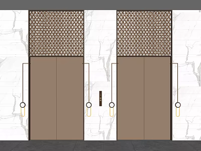 Modern Elegant Elevator Interior Design With Marble Wall And Metal Lattice Decor 3d model