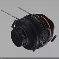 Black Mechanical Device With Orange Ring Slender Antennas And Circular Lens 3d model