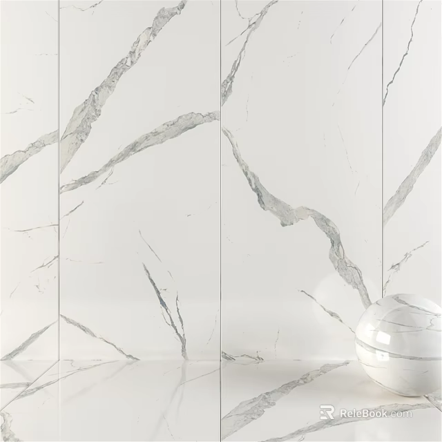 Marble Wall Tiles With White Base And Gray Veins Accompanied By Decorative Sphere 3d model 