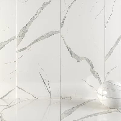 Marble Wall Tiles With White Base And Gray Veins Accompanied By Decorative Sphere 3d model