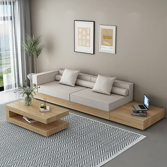 Nordic Sofa Coffee Table Combination Japanese Style Sofa Coffee Table Solid Wood Fabric Sofa Tatami Solid Wood Coffee Table 3d model
