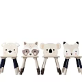 Cute Kids Table With Round White Top And Animal Head Wooden Chairs