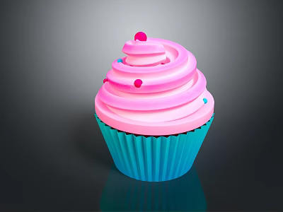 Colorful Cupcake With Pink Swirl Frosting Blue Liner And Decorative Dots 3d model
