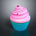 Colorful Cupcake With Pink Swirl Frosting Blue Liner And Decorative Dots